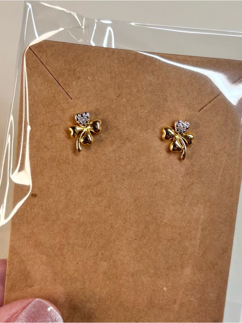 Genuine gold-plated diamond accent four leaf clover stud earrings